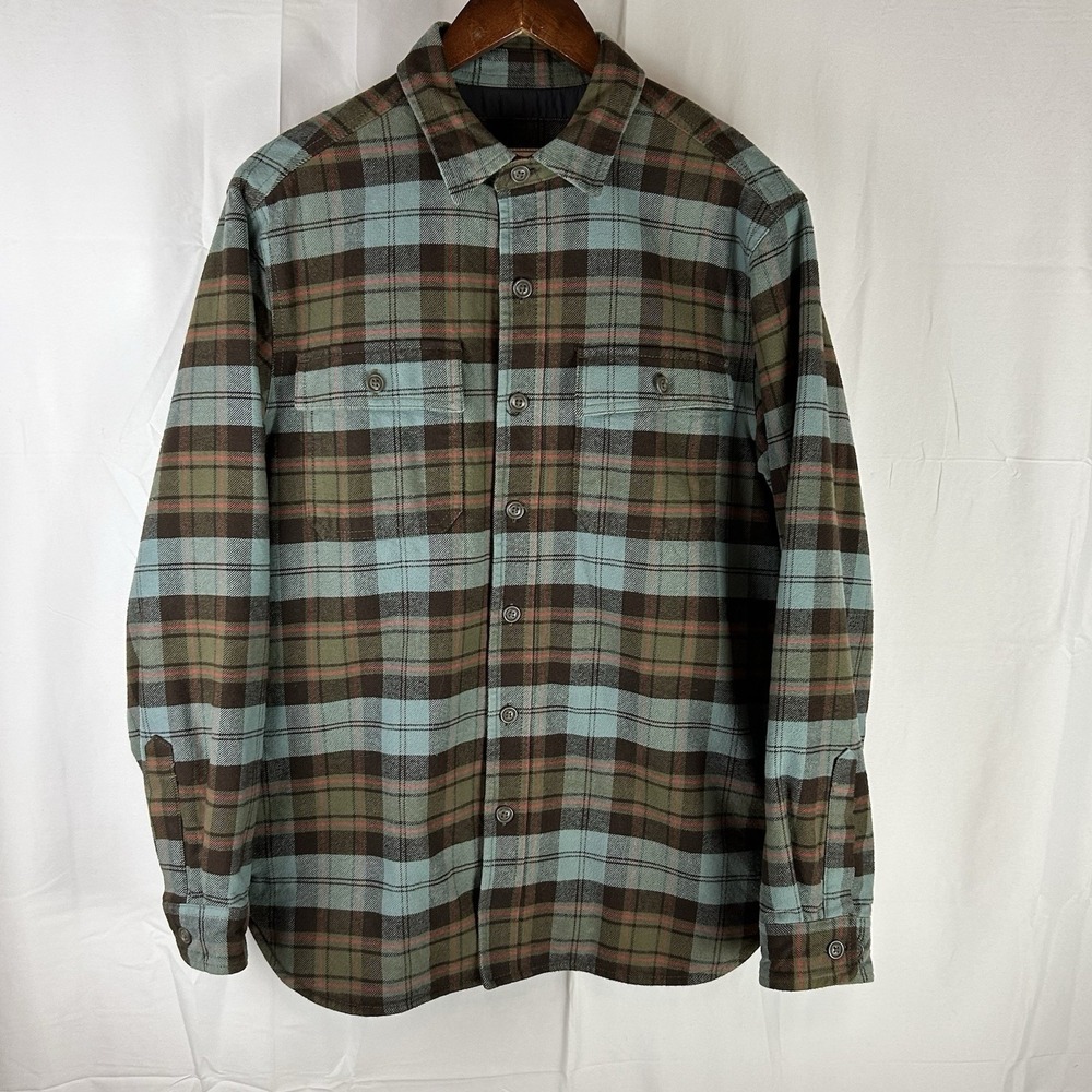 LL Bean Quilted Lined Flannel Shirt Jacket Heavy Plaid Outdoor Men Small Shacket